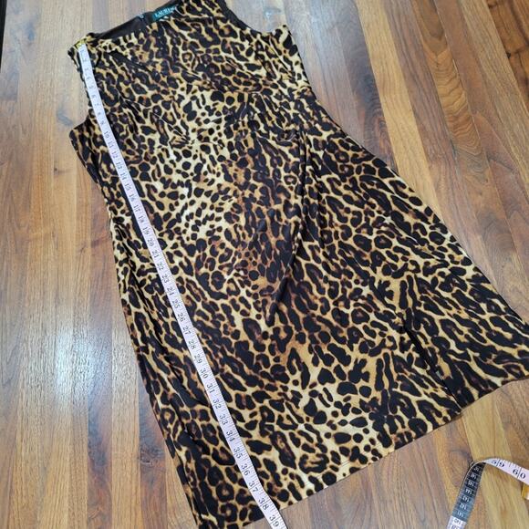 Lauren Ralph Lauren Leopard Print Jersey Knit Rouched Side Slit Neckline Size 16 - Picture 13 of 14